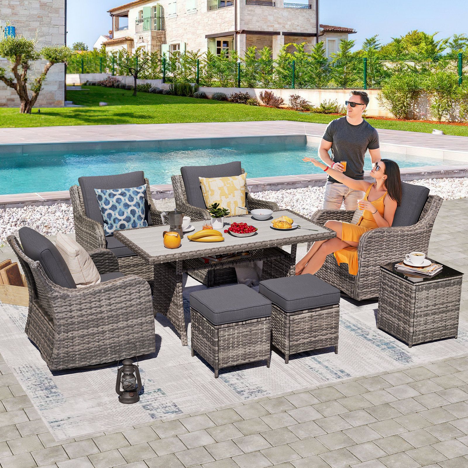 Lark Manor 8 Pieces Outdoor Patio Furniture Set, Wicker Patio ... pertaining to Gewnee 8-Pieces Outdoor Patio Furniture Sets