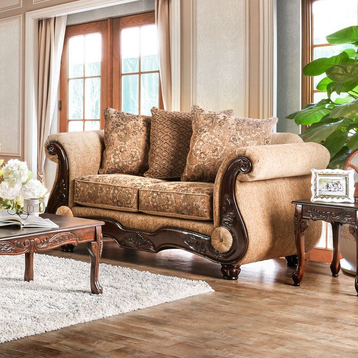 Lark Manor Kinston 73'' Chenille Rolled Arm Loveseat With Reversible ... regarding Convertible Loveseat Bed In Chenille With Wood Arms & Accent Pillows, Dark Brown