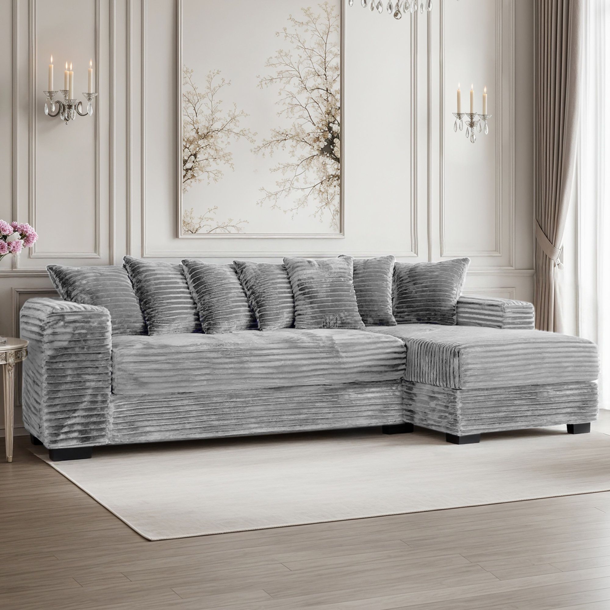 Latitude Run® 2 - Piece Corduroy Sectional Sofa Reversible Sleeper Couch With Chaise & Reviews ... in Ruxley 123"W Corduroy Sleeper Sectional Sofa With Storage Chaise, Gray