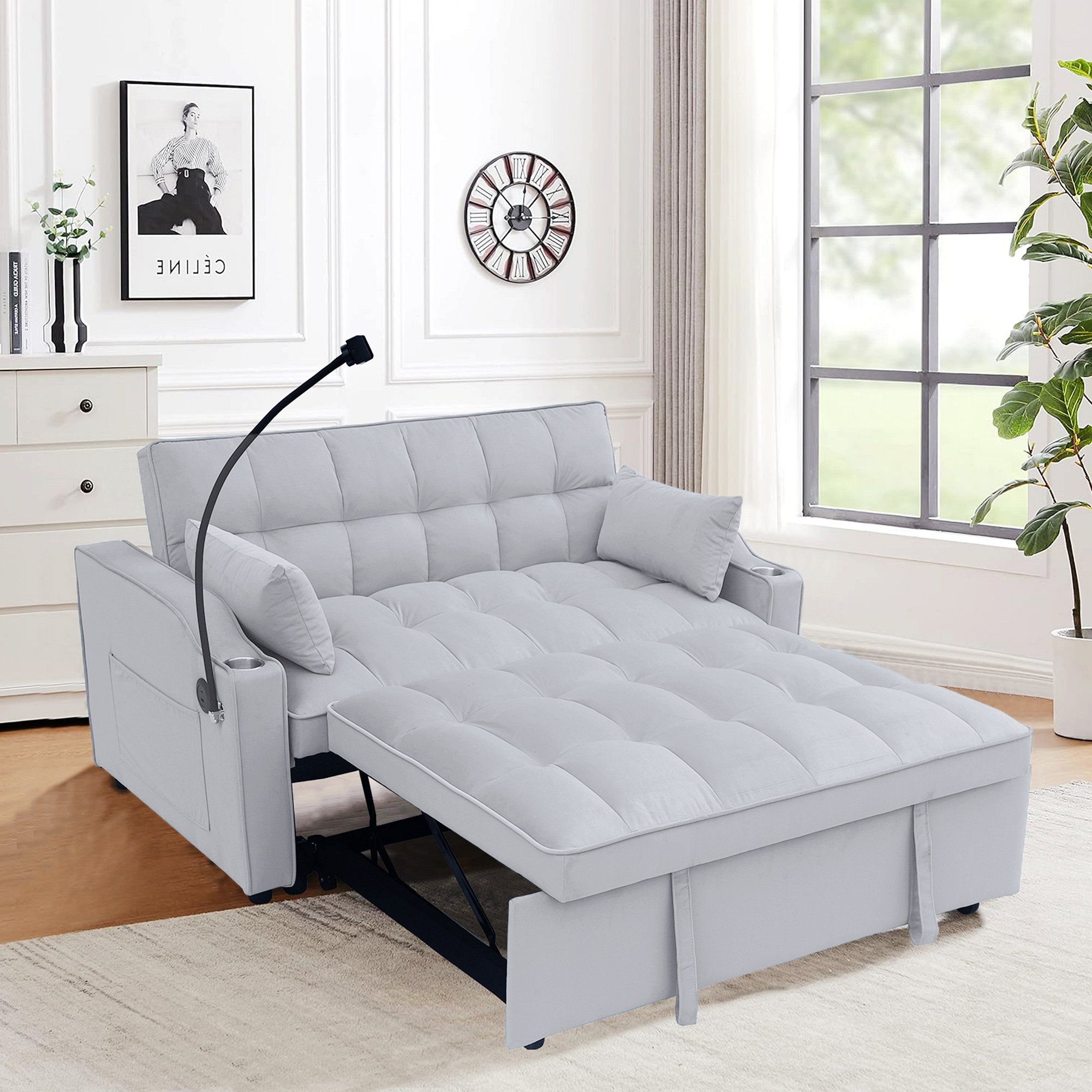Latitude Run® 3-In-1 Convertible Sleeper Sofa Bed With Pull-Out Bed ... with Gewnee 3 In 1 Convertible Sleeper Sofa/Sofa Bed