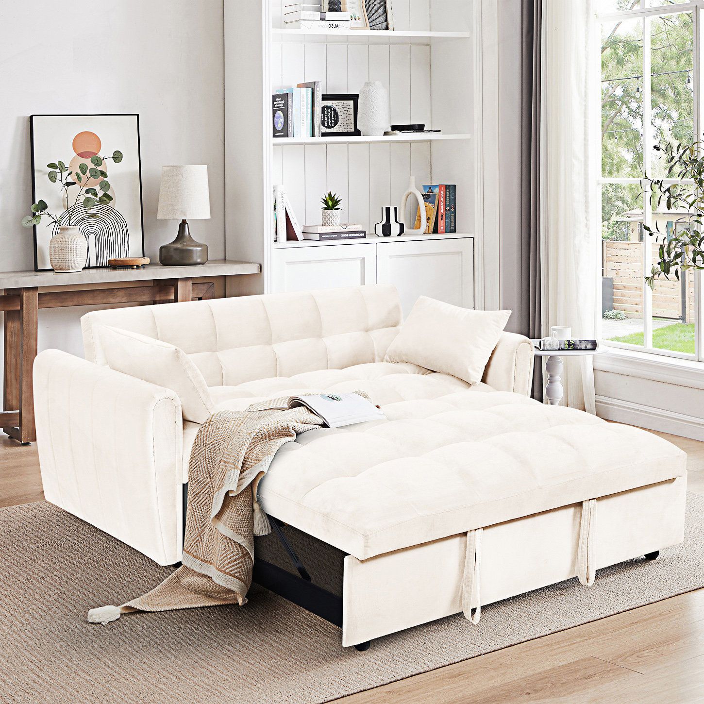 Latitude Run® 3-In-1 Foldable Large Size Sofa Bed, Modern Double Sofa, Sofa Bed With Adjustable ... inside Gewnee 65 "3-In-1 Foldable Large Size Sofa Bed, Black