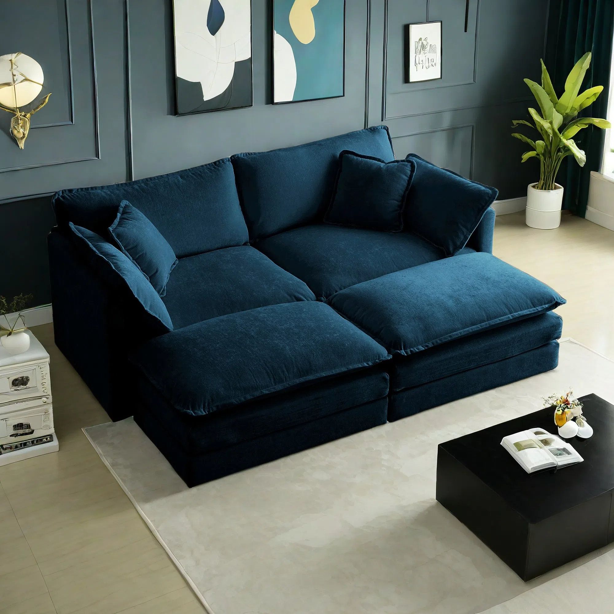 Latitude Run® 4-Piece Chenille Upholstered Sleeper Sectional Sofa Bed ... regarding Upholstered Sleeper Sectional Sofa With 4 Pillows, Camel