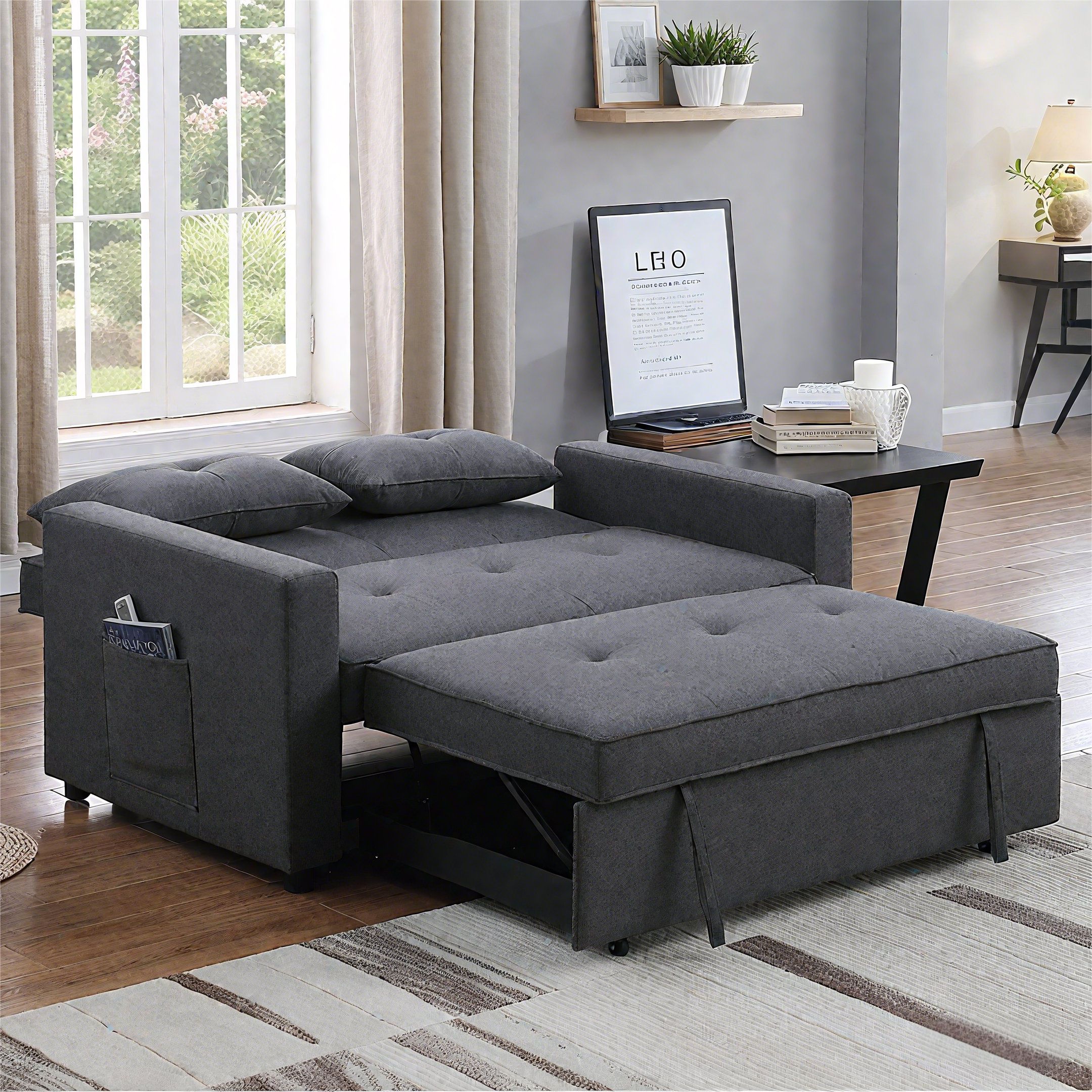 Latitude Run® 56" Linen Convertible Sleeper Loveseat With Side Pocket,Dark Gray | Wayfair for Understanding the Benzara BM293178 Design and Practicality
