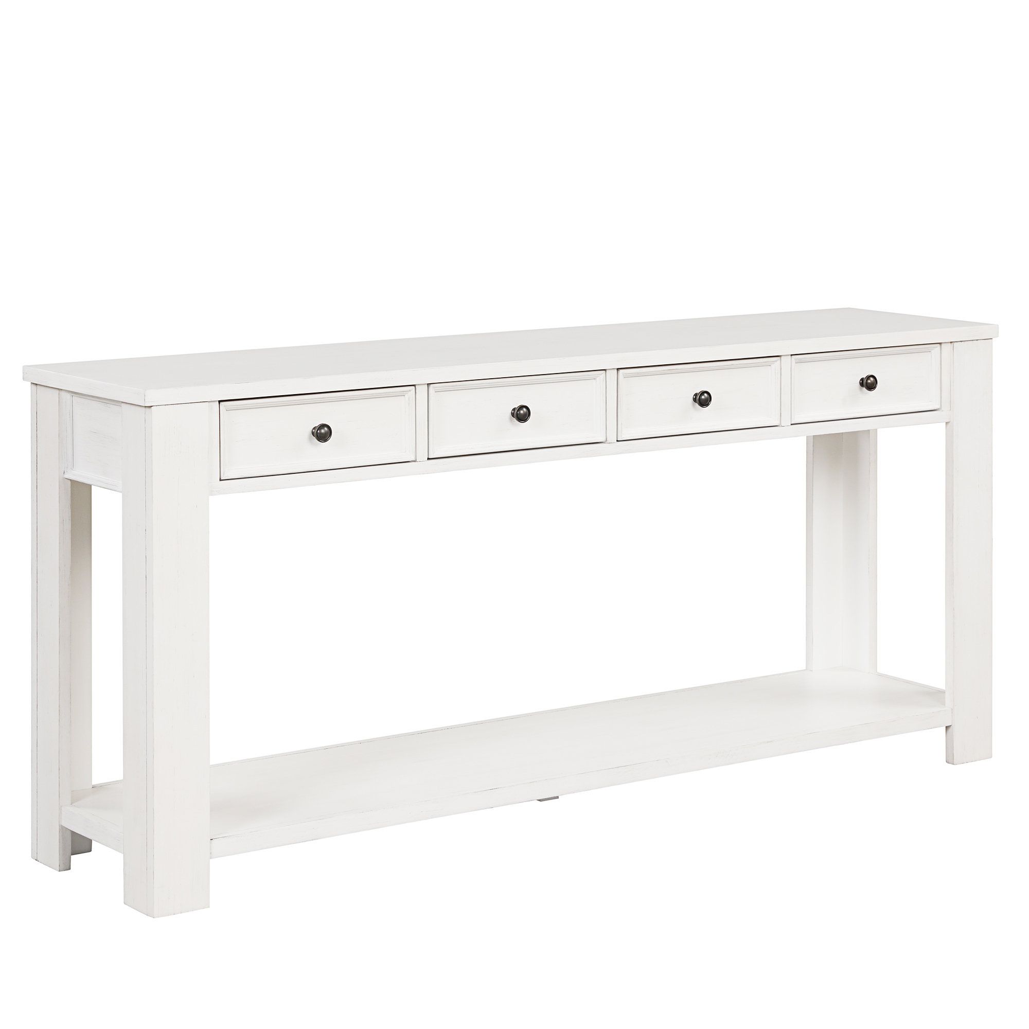 Latitude Run® 63" Pine Wood Console Table With 4 Drawers And 1 Bottom ... throughout Gewnee 63" Console Table With 3 Drawers And Bottom Shelf, Navy
