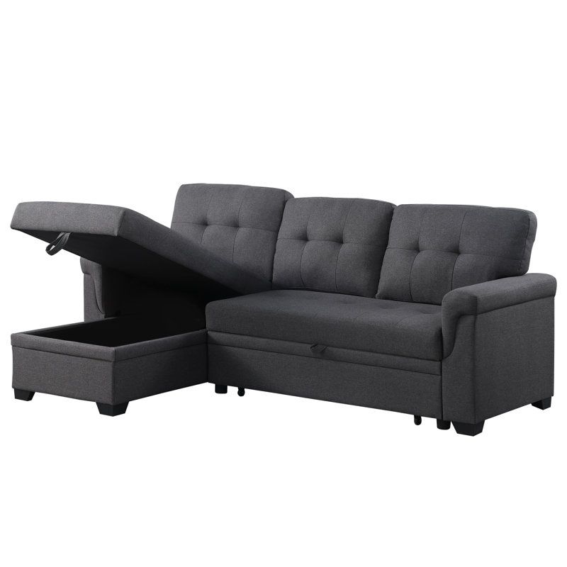 Latitude Run® 84&amp;quot; Dark Grey Linen Reversible Sleeper Sectional Sofa ... inside The art of choosing the right sectional that balances style and practicality