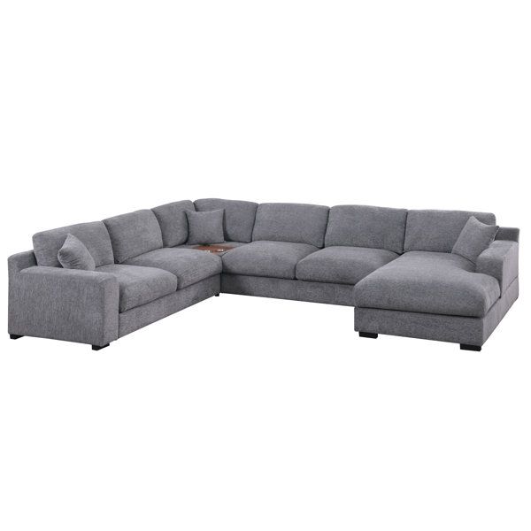 Latitude Run® Celine 128"W Light Gray Chenille Fabric Corner Sectional ... inside Celine 128"W Chenille Corner Sectional Sofa, Charcoal