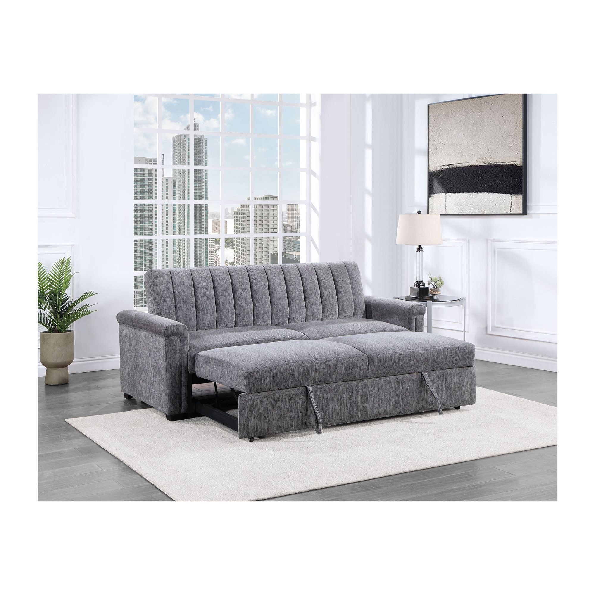 Latitude Run® Dark Grey Sleeper Sofa | Wayfair with regard to Grey Sleeper Sofa With Linen Upholstery, Scrolled Arms, And Memory Foam Mattress
