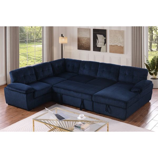 Latitude Run® Eugene 4 Piece Upholstered Corduroy Sleeper Sectional Sofa With Storage Chaise ... for Beyond Seating Understanding the Storage Solutions in the Ruxley Sectional