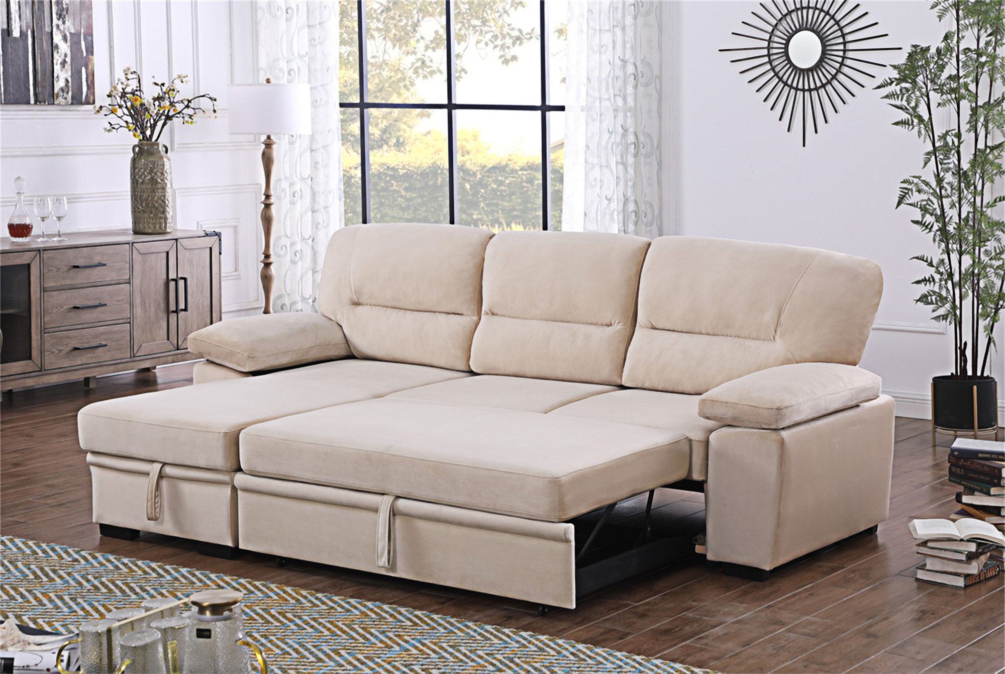 Latitude Run® Kipling 97.5" Beige Velvet Fabric Reversible Sleeper ... with Maximizing Space with Multi-Functional Sectional Sofa Solutions