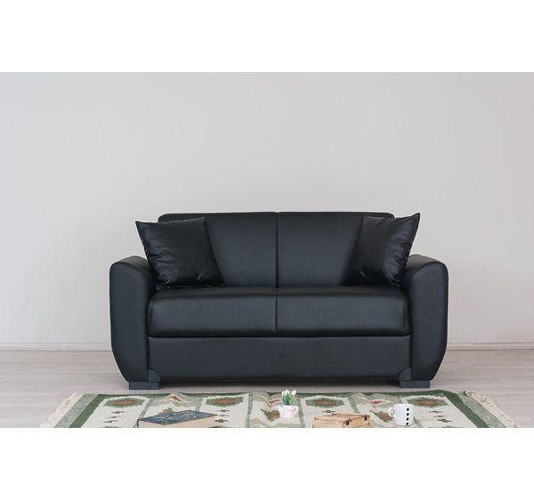 Latitude Run® Lola 65" Leather Match Convertible Sleeper Loveseat | Wayfair regarding Is the Beyan Signature Harlem Loveseat Right for Your Home