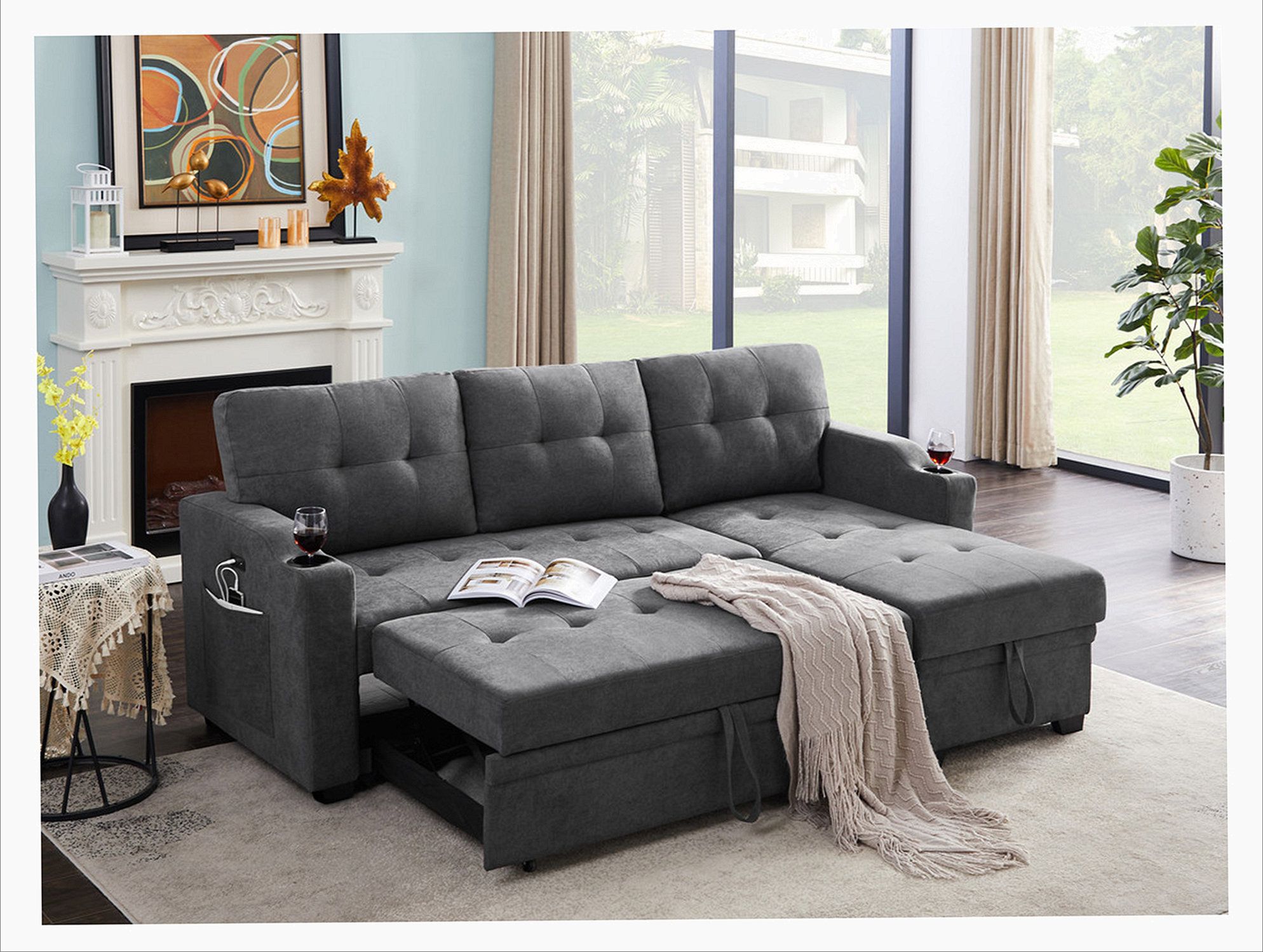 Latitude Run® Mabel 83" Dark Grey Woven Fabric Sleeper Sectional With ... inside Designing comfortable sleep solutions for small spaces