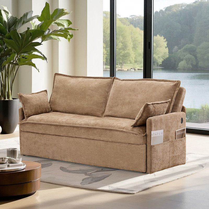 Latitude Run® Modern Chenille Convertible Sleeper Loveseat With Side ... for Beyan Signature Colorado 61" Chenille Convertible Sleeper Loveseat In Dark Beige