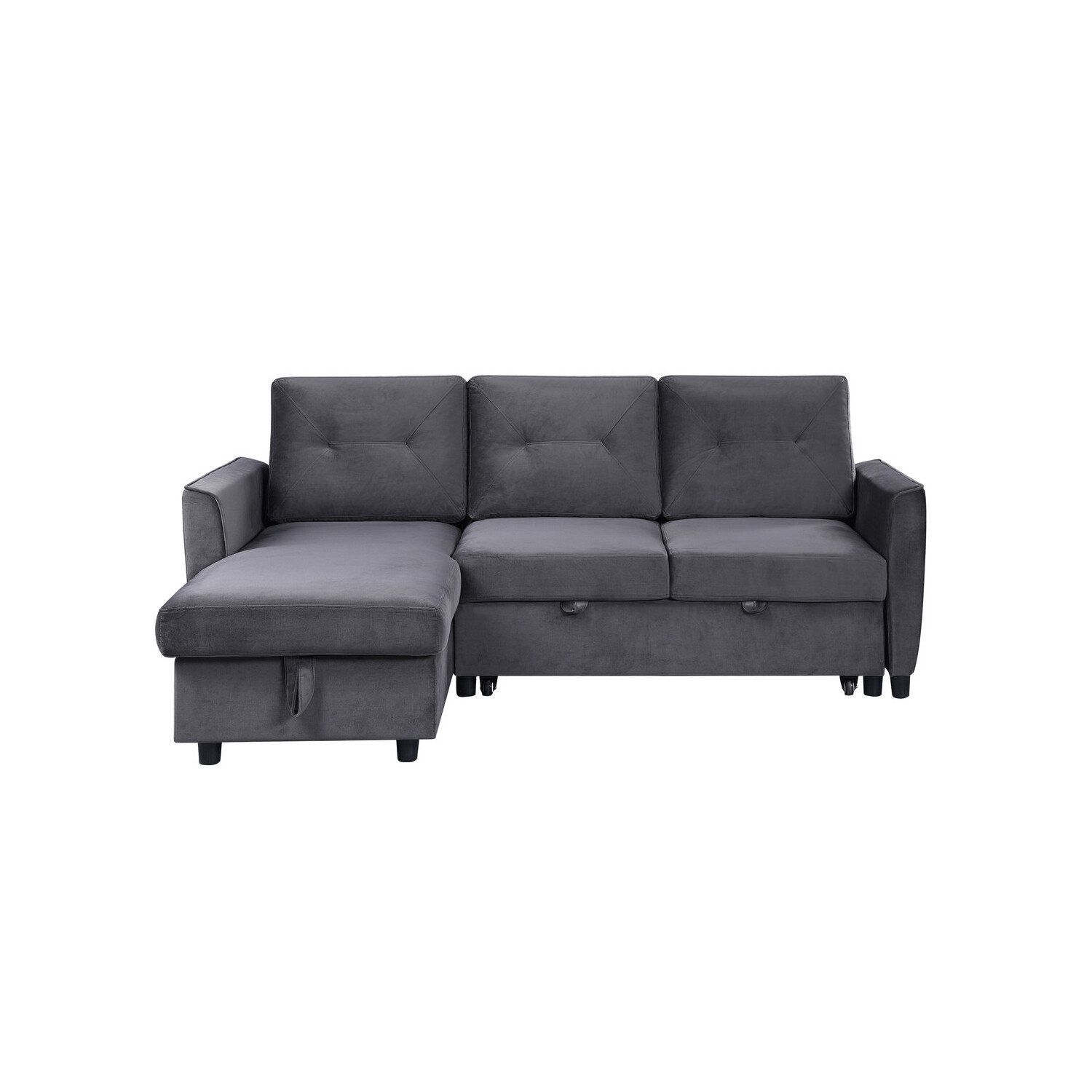 Latitude Run® Purwokerto Dark Gray Velvet Reversible Sleeper Sectional ... regarding Hudson Dark Gray Velvet Reversible Sleeper Sectional Sofa With Storage Chaise