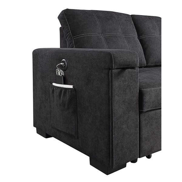 Latitude Run® Toby 95" Black Woven Fabric Reversible Sleeper Sectional ... with Unpacking the Paisley Black Linen Sleeper Sectional A Deep Dive