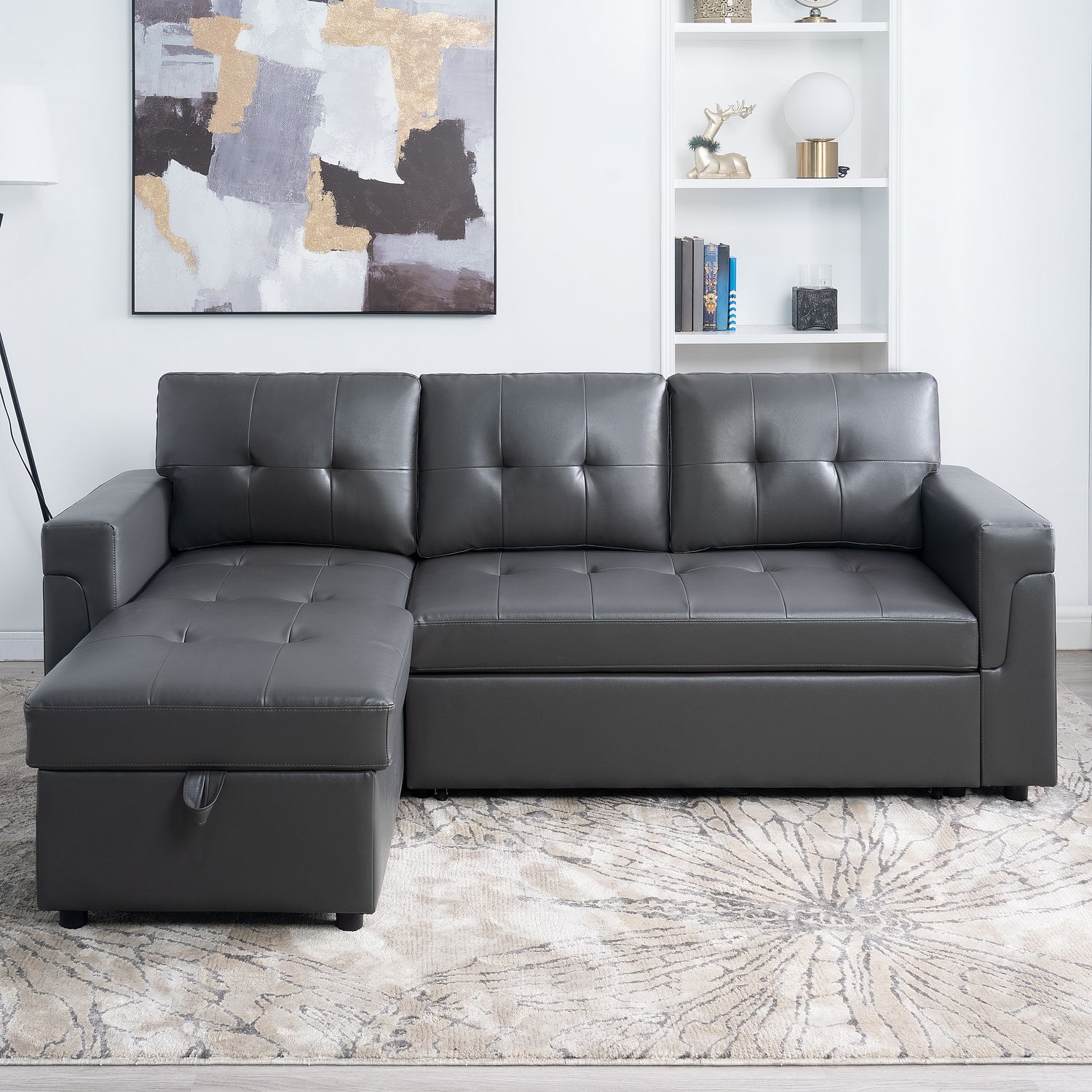 Laura Reversible Sleeper Sectional Sofa Storage Chaise By Naomi Home ... pertaining to Hudson Dark Gray Velvet Reversible Sleeper Sectional Sofa With Storage Chaise