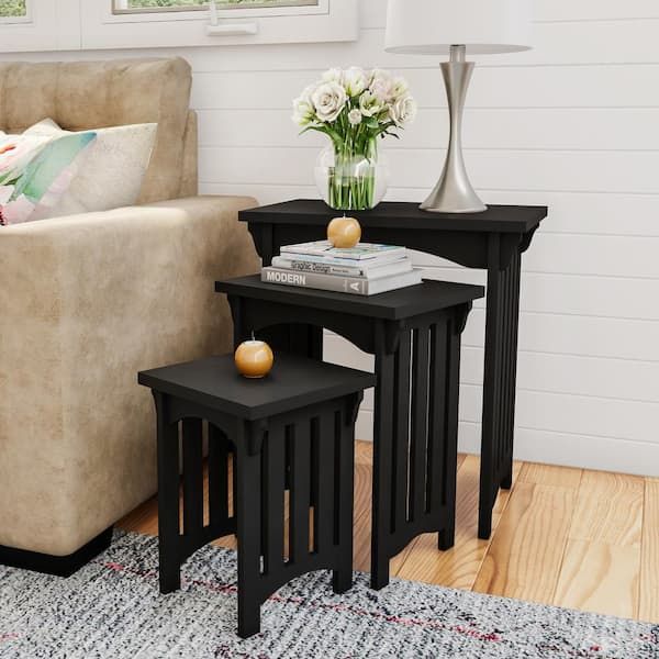 Lavish Home Black Wooden Traditional Nesting Side Tables With Mission ... for Lavish Home Nesting Tables, 3-Piece Set Mission Style, Black