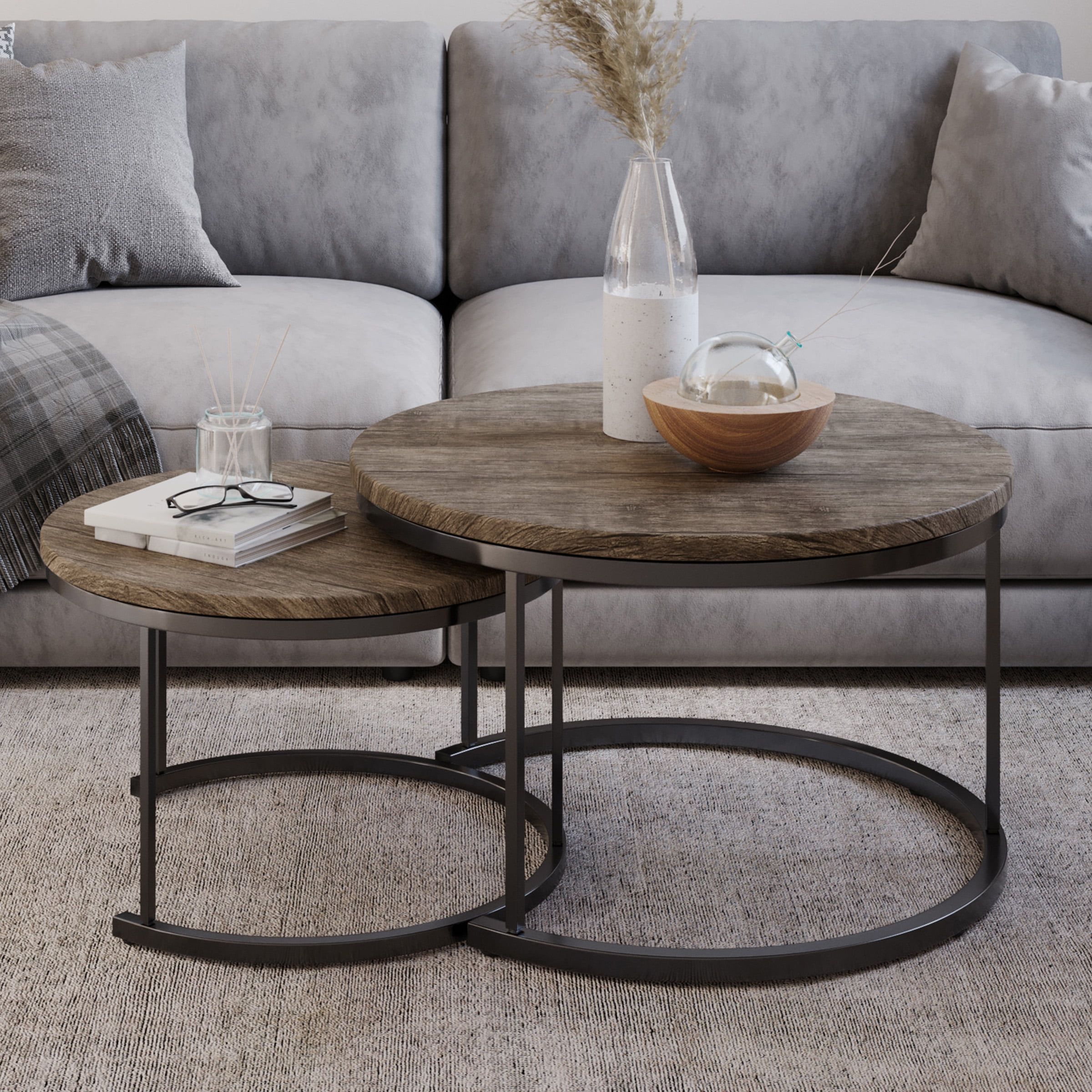 Lavish Home Round Coffee Table Set - 2-Piece Nesting Tables To Use ... throughout Unlocking the Charm of Mission Style Nesting Tables