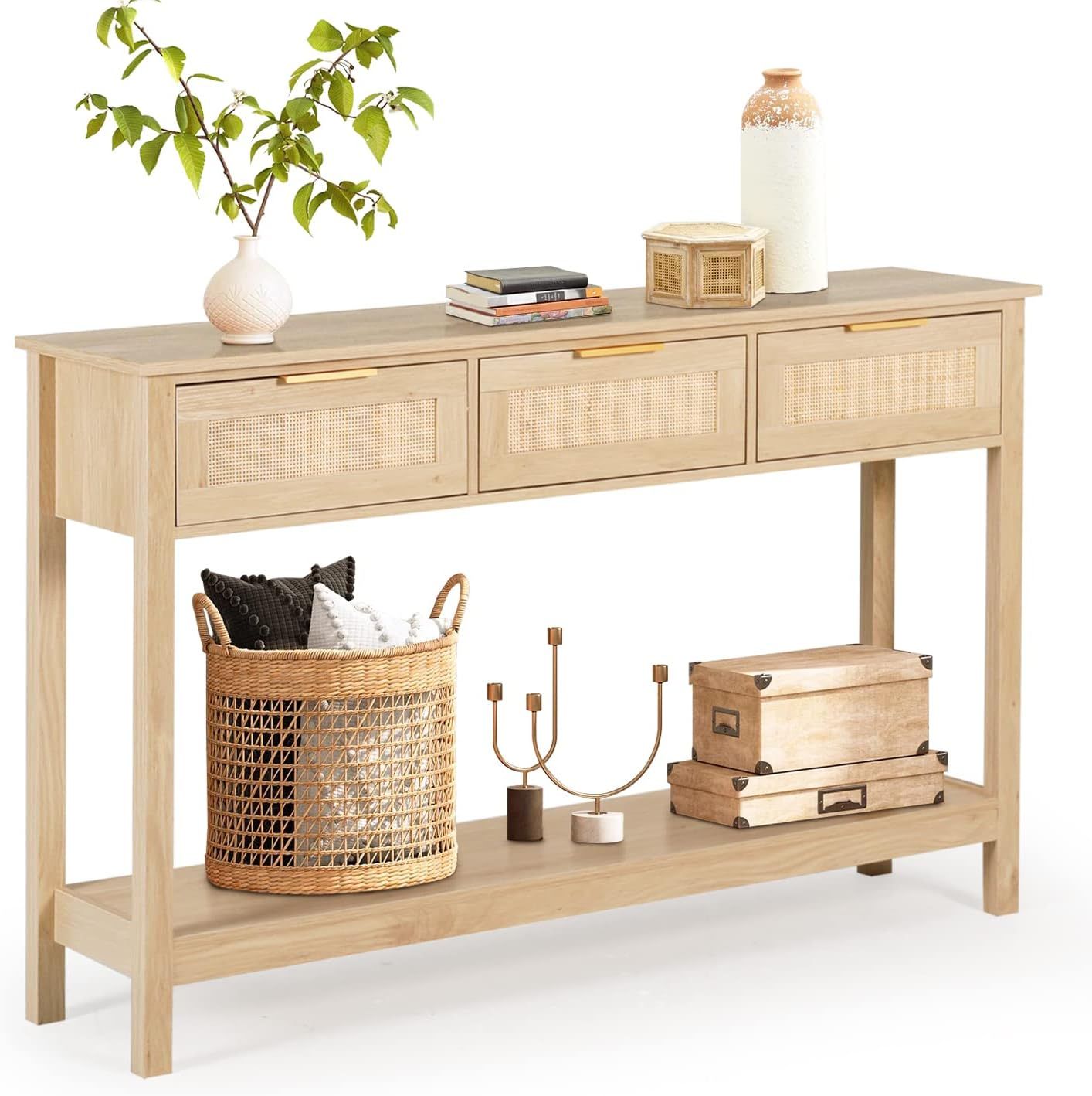 Lazzo Rattan Console Table Boho Entryway Table Narrow Long Sofa Table ... in Olympia Sofa Table, Natural