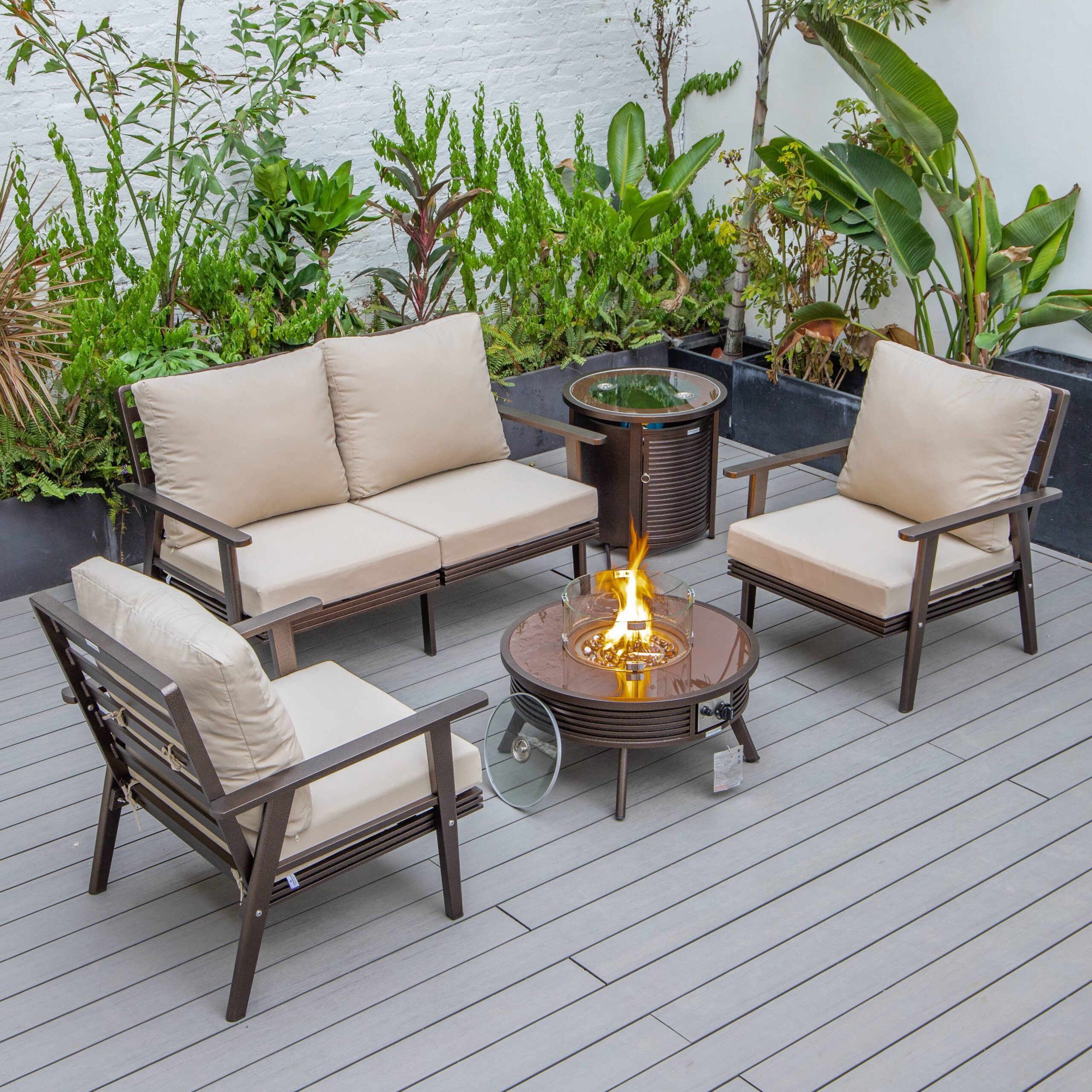 Leisuremod Walbrooke Modern Aluminum 5-Piece Patio Conversation Set ... in Leisuremod Kent Weave Design 5-Piece Outdoor Patio Dining Set, White