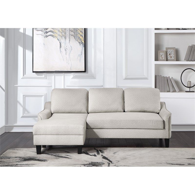 Lester Sofa With Chaise And Twin Sleeper In Cement Gray Fabric With Black Legs | Homesquare throughout Maximizing Your Space with a Blue Fabric Lester Sofa Featuring a Twin Sleeper