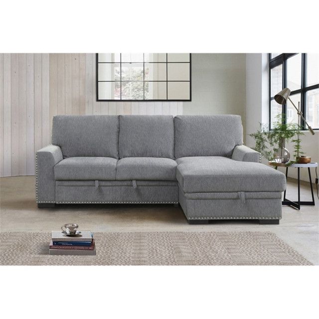 Lexicon Morelia Chenille Sectional With Pull Out Bed And Storage In ... intended for Lexicon Morelia Chenille Sectional With Pull Out Bed And Storage In Dark Gray