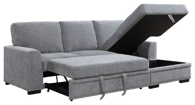 Lexicon Morelia Chenille Sectional With Pull Out Bed And Storage In ... pertaining to Maximizing Your Living Room with the Versatile Morelia Dark Gray Sectional