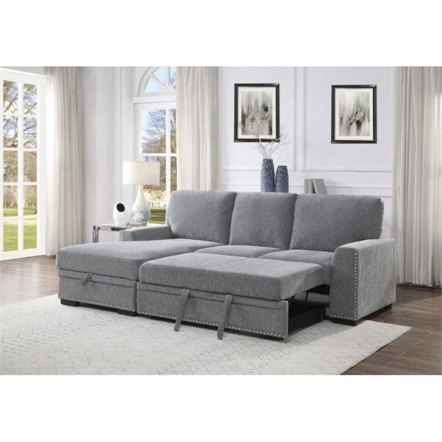 Lexicon Morelia Chenille Sectional With Pull Out Bed And Storage In ... throughout Lexicon Morelia Chenille Sectional With Pull Out Bed And Storage In Dark Gray