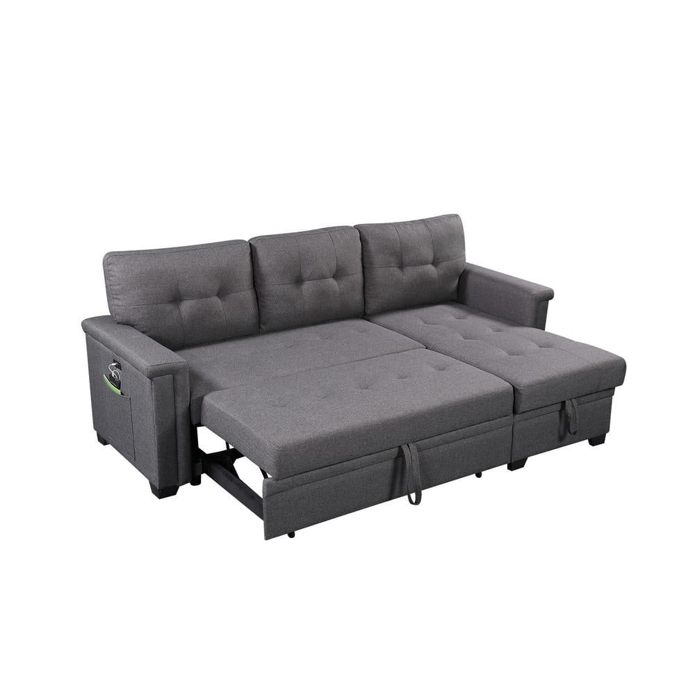 Lilola Home Living Room Sectional Couch, Gray Cotton Blend - Walmart.com with Ashlyn Gray Fabric Reversible Sleeper Sofa Storage Chaise With Usb Charger