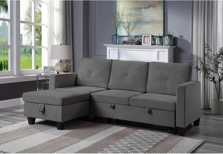 Lilola Nova Velvet Reversible Sleeper Sectional Sofa With Storage ... for Understanding the versatility of reversible sleeper sectional designs