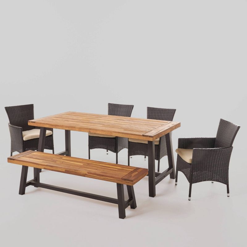 Linden 6Pc Acacia Wood & Wicker Patio Dining Set - Brown - Christopher ... for Monterey 6 Seater Outdoor Acacia Wood And Wicker Dining Set