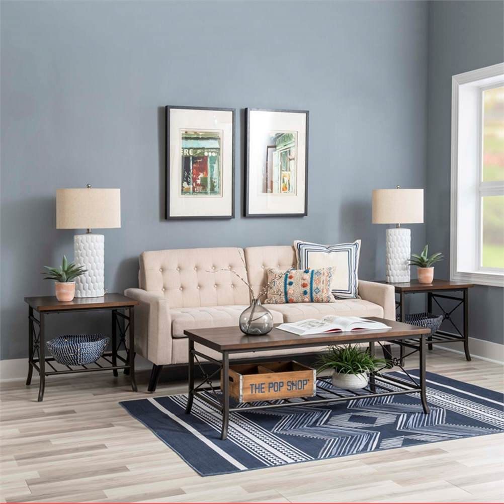 Linon Anders 3 Pc Metal And Wood Occasional Table Set Plank Style Tops ... with regard to Linon Anders 3 Pc Metal And Wood Occasional Table Set Plank Style Tops In Brown