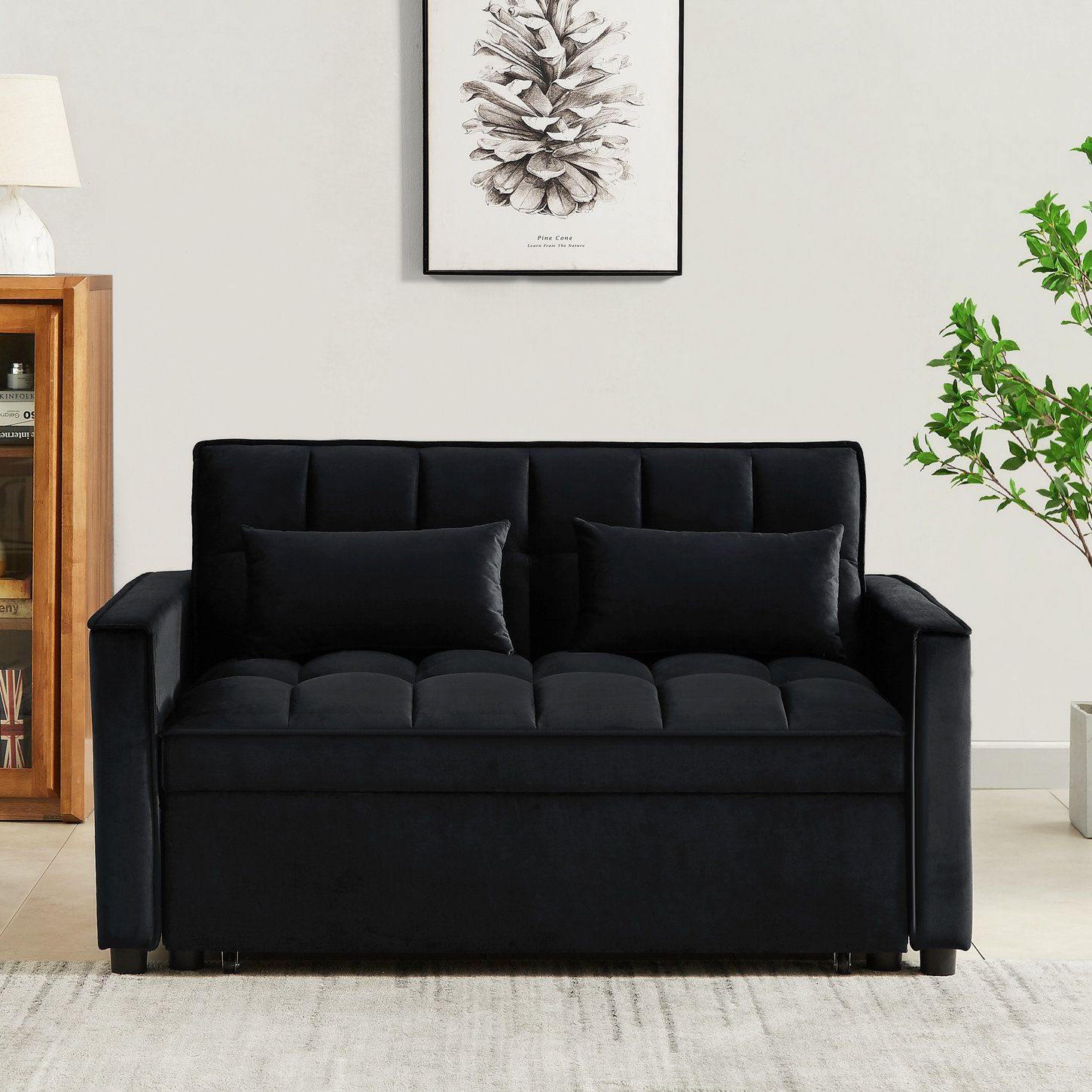 Lipoton 55'' Velvet Sleeper Sofa, Sofa Bed Pull Out Couch Sofa Sleeper ... throughout Percy 55.5"W Navy Teddy Velvet Sleeper Loveseat With Dual-Pull Sleeper Design