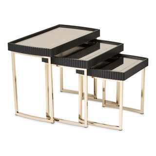 Lisbon Nesting Tables, Set Of 3, Silken Matte Black - Contemporary ... intended for Understanding the Enduring Appeal of Silken Matte Cream Lisbon Tables