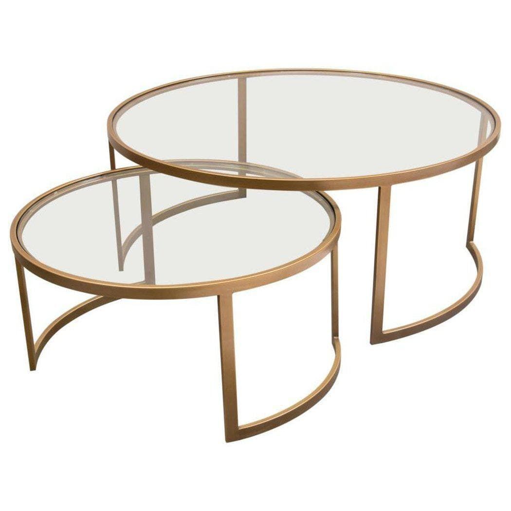 Loomlan 2Pc Round Nesting Set In Brushed Gold Frame Clear Tempered ... inside Modern Living Room Solutions with Bronze Gold Tables