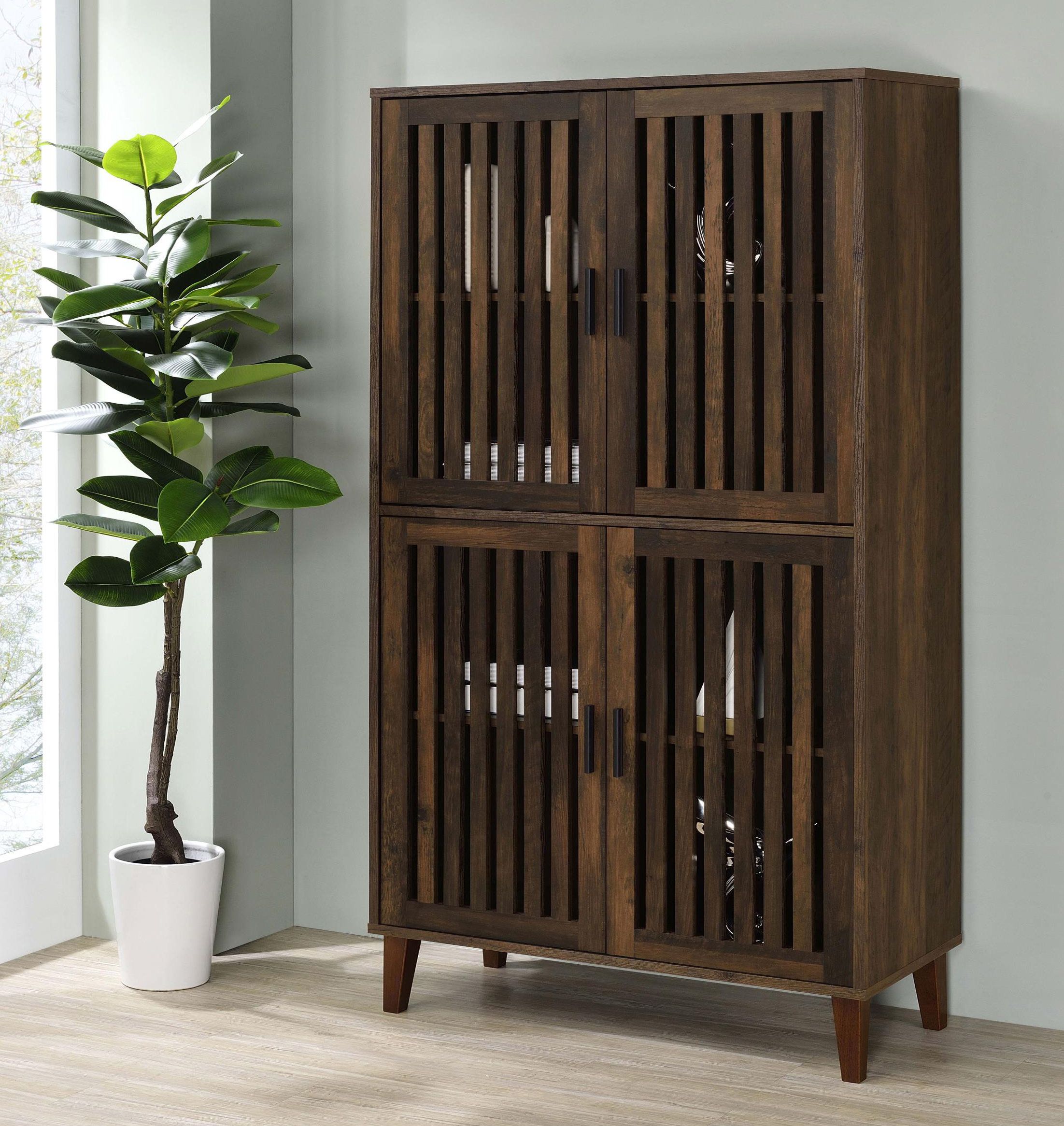 Loon Peak® 4-Door Engineered Wood Tall Accent Cabinet Dark Pine | Wayfair within Elouise 4-Door Engineered Wood Tall Accent Cabinet Dark Pine