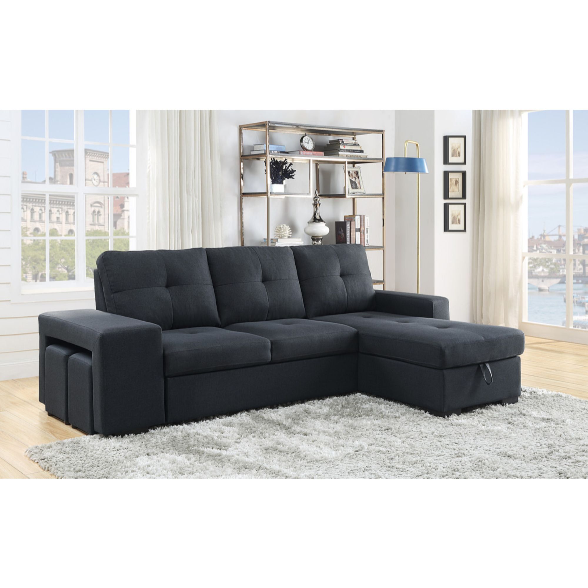 Lucas Dark Gray Fabric Sleeper Sectional Sofa With Reversible Storage ... intended for Lucas Dark Gray Fabric Sleeper Sectional Sofa With Reversible Storage Chaise