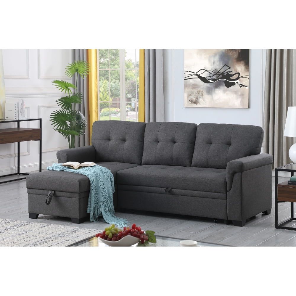 Lucca 84&amp;quot; Dark Gray Linen Reversible Sleeper Sectional Sofa With ... for The art of choosing the right sectional that balances style and practicality
