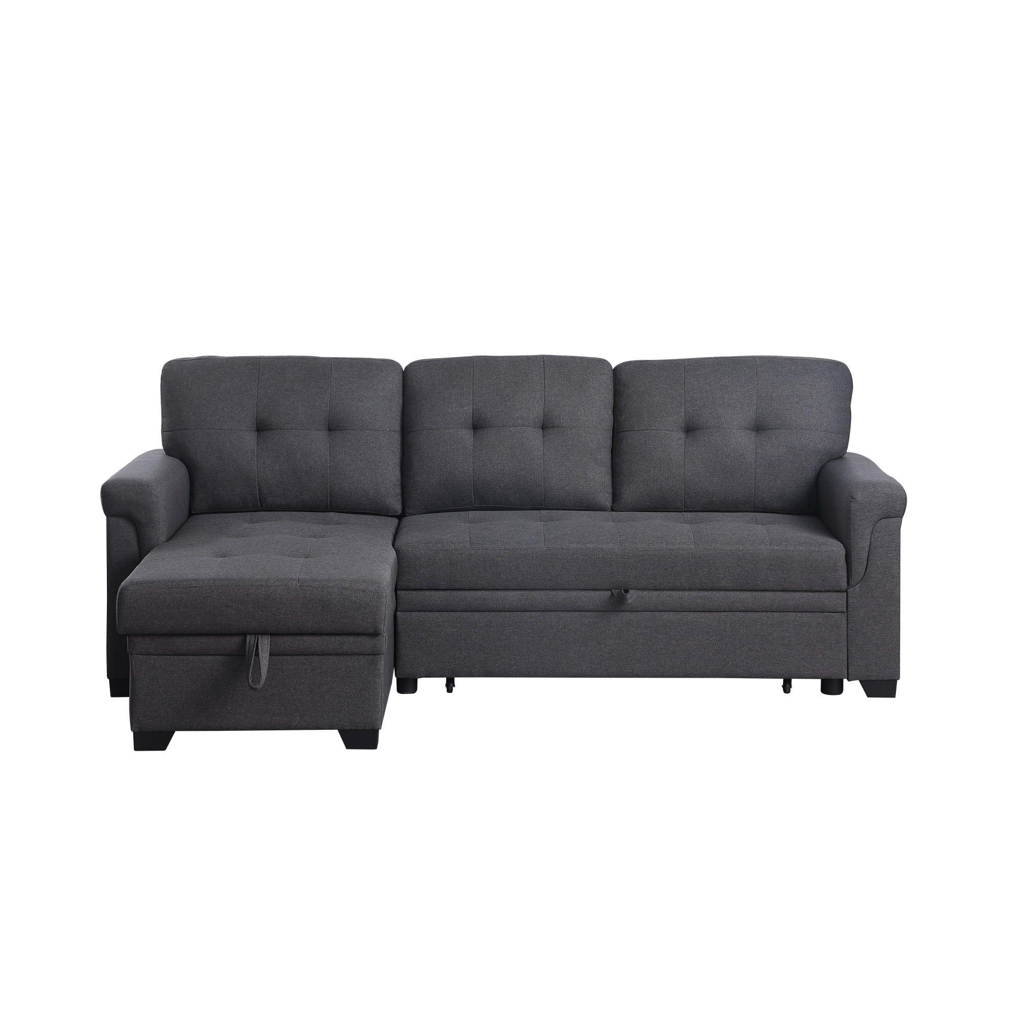 Lucca 84" Dark Gray Linen Reversible Sleeper Sectional Sofa With ... within Lucca Ii 84.5"W Reversible Sleeper Sofa Storage Chaise, Light Gray