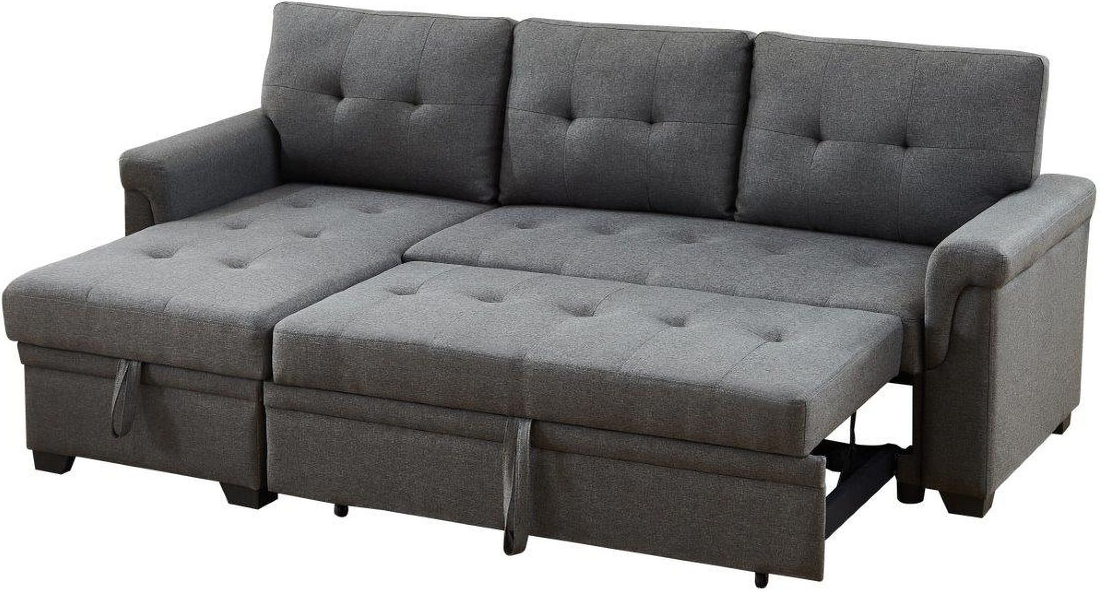 Lucca Dark Gray Linen Reversible Sleeper Sectional Sofa With Storage ... intended for Nathan Dark Gray Reversible Sleeper Sectional Sofa With Storage Chaise, Usb...