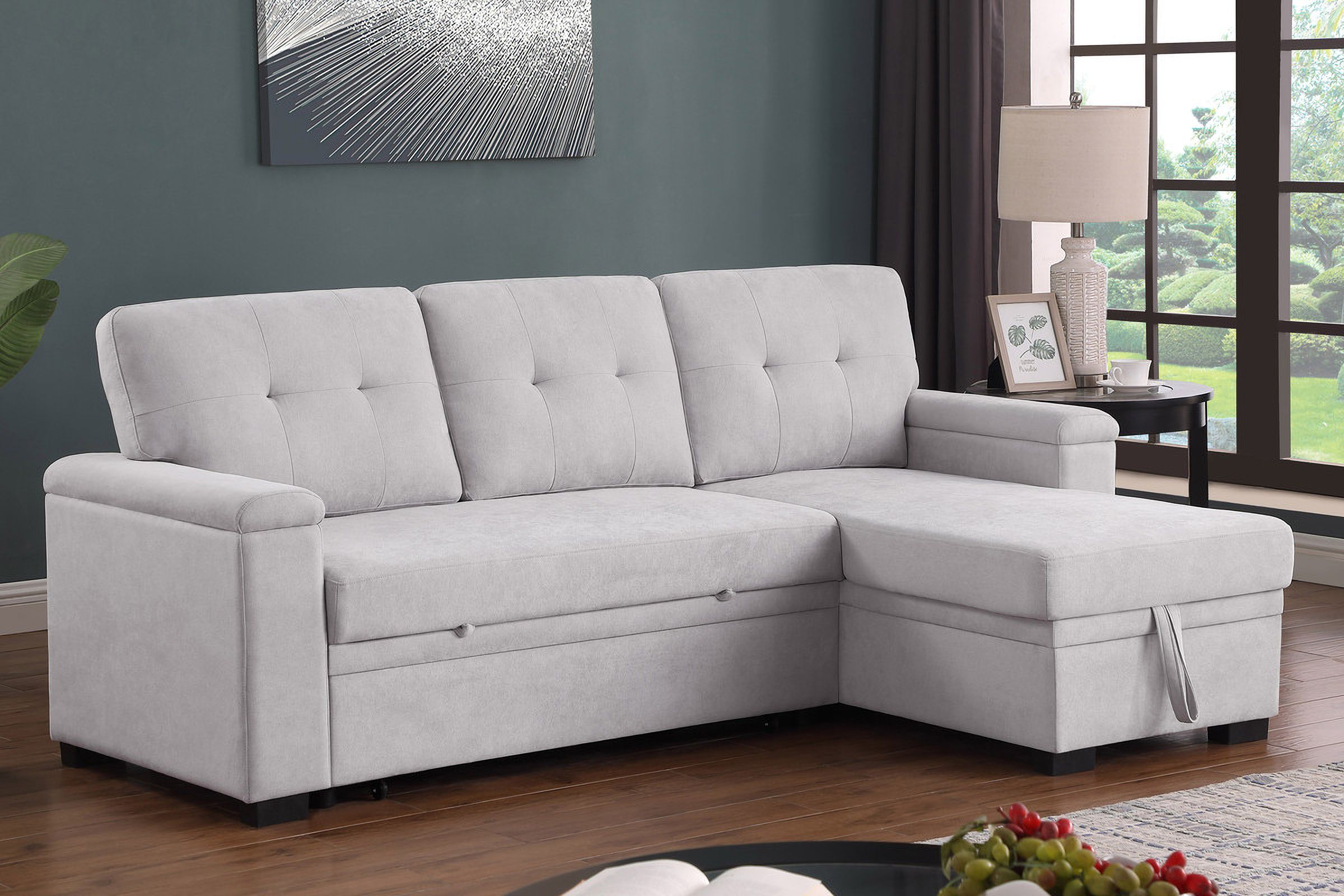 Lucca Ii 84.5 Inch Woven Fabric Reversible Sleeper Sectional Sofa With ... intended for Maximizing Comfort and Functionality with Lucca II Reversible Sofa