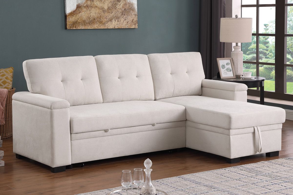 Lucca Ii 84.5 Inch Woven Fabric Reversible Sleeper Sectional Sofa With ... throughout Kipling Beige Woven Fabric Reversible Sleeper Sectional Sofa Chaise