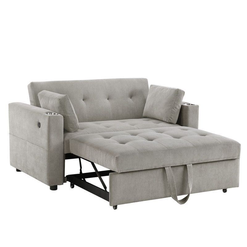 Luelle 57 Inch Corduroy Convertible Sleeper Loveseat With Cupholders ... with regard to From Loveseat to Bed How the Luelle Design Works