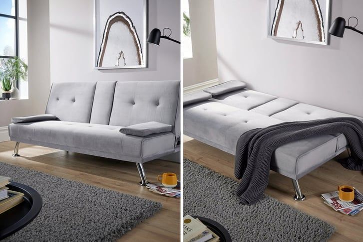Luna Grey Convertible Plush Velvet Sofa Bed Offer - Livingsocial intended for Convertible Grey Velvet Sofa Bed With Tufted Back & Mid-Century Design