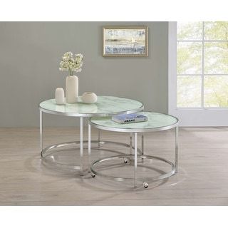 Lynn 2-Piece Round Glass Top Nesting Coffee Table Chrome - Bed Bath ... intended for Your Guide to Styling the Chrome Coaster Delia Coffee Table Set