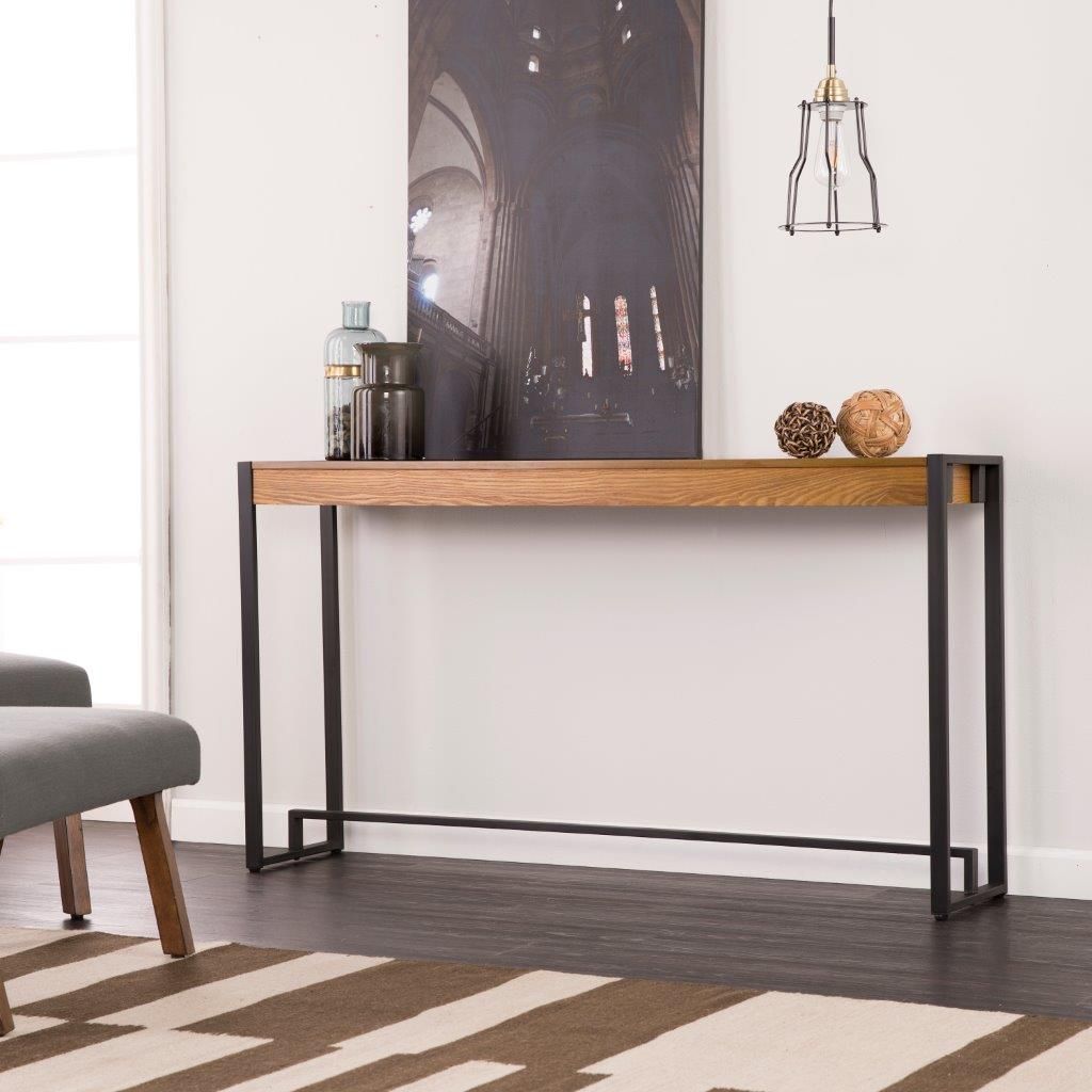 Macen Console In Weathered Gray Oak With Black By Sei Furniture ... intended for Macen Console - Weathered Gray Oak With Black