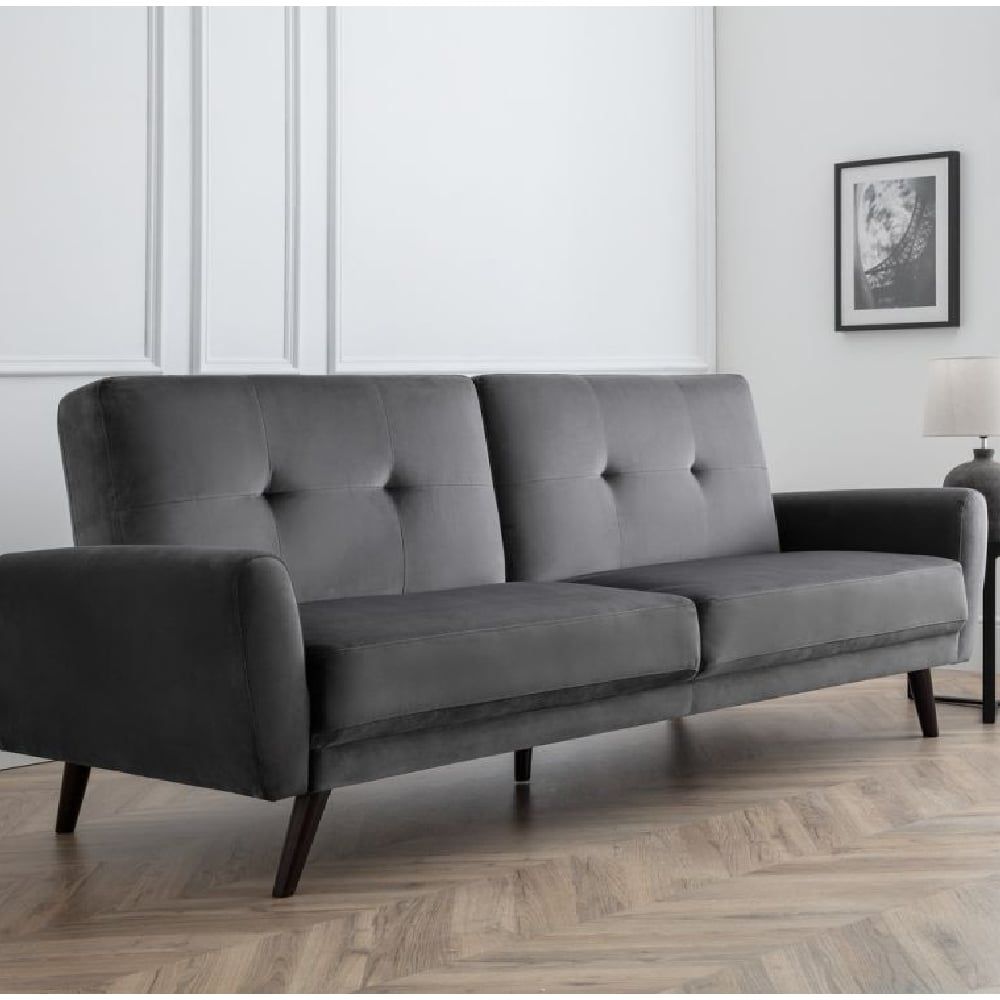 Macia Velvet Sofa Bed With Wooden Legs In Grey | Furniture In Fashion regarding The Mid-Century Charm of a Tufted Grey Velvet Sofa Bed Explained