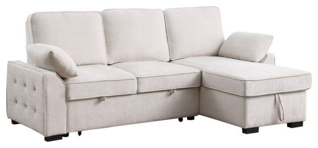 Mackenzie 91"W Beige Chenille Sleeper Sectional Storage Cup Holders Usb ... intended for The Evolution of Upholstery Materials in Modern Seating