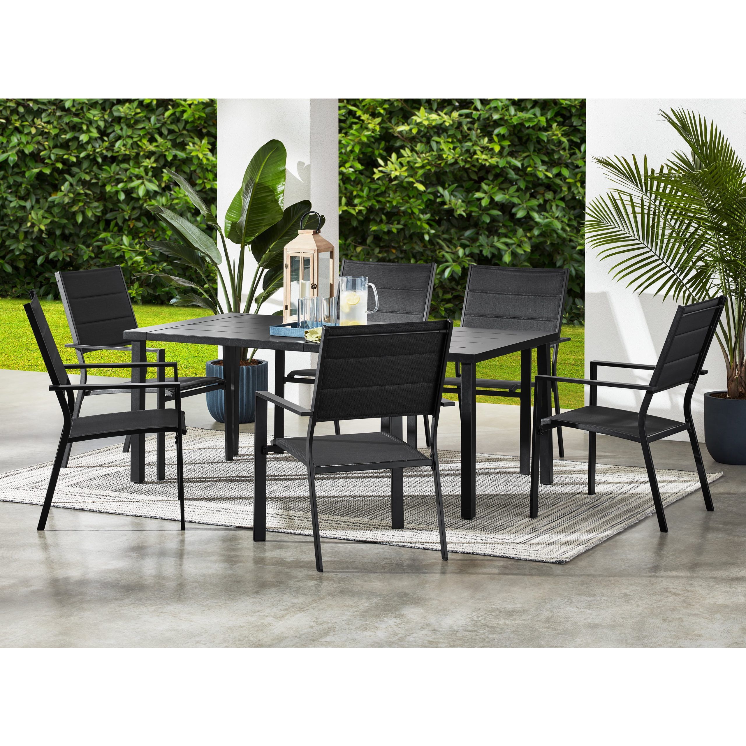 Mainstays Dashwood 7-Piece Steel Outdoor Dining Set, Black - Walmart.com pertaining to Exploring the aesthetics of black steel dining sets