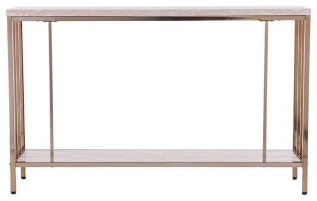 Maklaine Engineered Wood Faux Stone Top Console Table In Champagne And ... pertaining to Maklaine Engineered Wood Faux Stone Top Console Table In Champagne And White