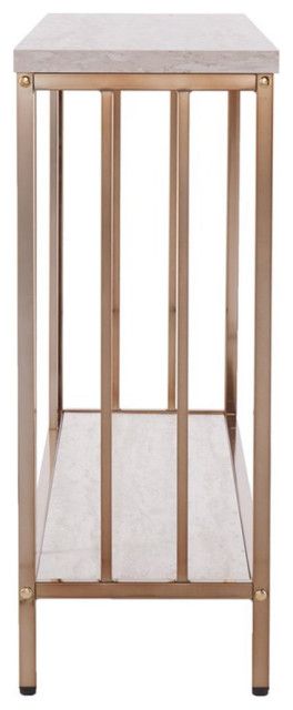 Maklaine Engineered Wood Faux Stone Top Console Table In Champagne And ... with regard to A Deep Dive into the Craftsmanship of the Maklaine Console Table Champagne and White
